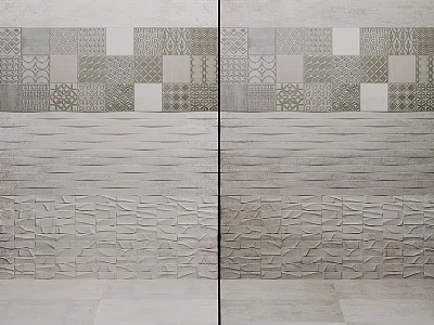 Gray Textured Wall Decor With Geometric Patterns And Stone Tiles 3d model