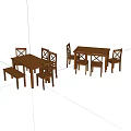 Rustic Wooden Dining Table Set With Chairs Bench And Natural Design Elements 3d model