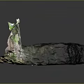 Garden Ornament Featuring Rocky Structure Covered in Moss with Small Cave Opening and Green Plants