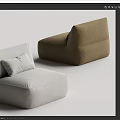 Two Modern Fabric Lazy Sofa In Light Gray And Brown Tones 3d model