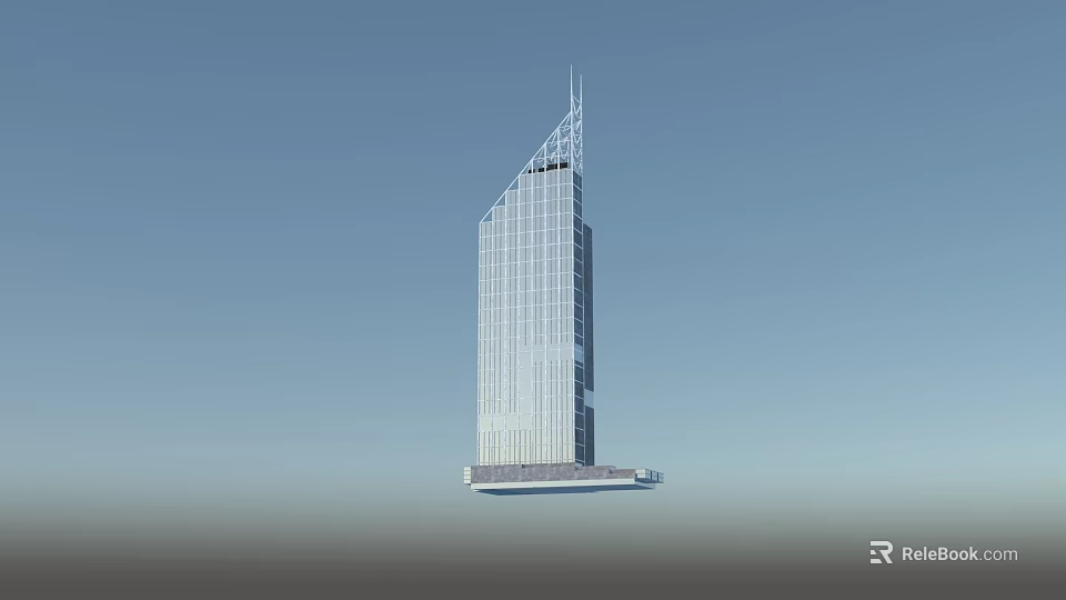 Modern Architectural Skyscraper with Glass Facade Sharp Top and Wide Base 3d model 