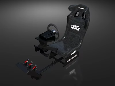 Black Racing Style Single Sofa With Steering Wheel Pedals VEC And PLAYER ONE Logos 3d model