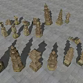 Ancient Stone Tower Models in Various Styles on Gray Stone Pavement 3d model