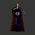 Anime Character With Purple Hair Blue Robe Red Cape And Green Chest Decoration