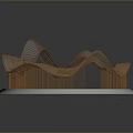 Modern Intricate Wavy Copper Metal Structure On Circular Striped Platform