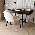 Wooden Desk And Beige Chair Set With Table Lamp Books And Green Plant