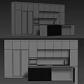 Modern Kitchen Interior With Dark Cabinets Glass Door Wine Storage Island And Stone Countertop