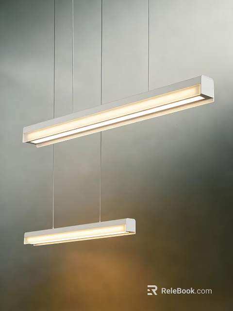 Modern Long Rectangular White Pendant Lights Hanging From Ceiling With Illuminated Glow 3d model