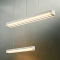 Modern Long Rectangular White Pendant Lights Hanging From Ceiling With Illuminated Glow 3d model