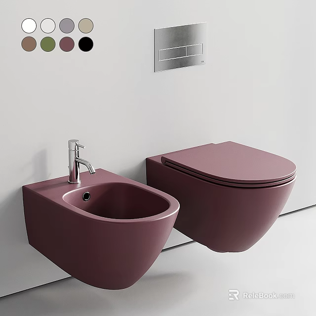 Modern Purple Toilet and Bidet with Faucet in Bathroom Design 3d model 