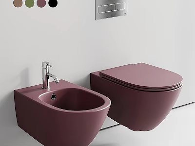 Modern Purple Toilet and Bidet with Faucet in Bathroom Design 3d model