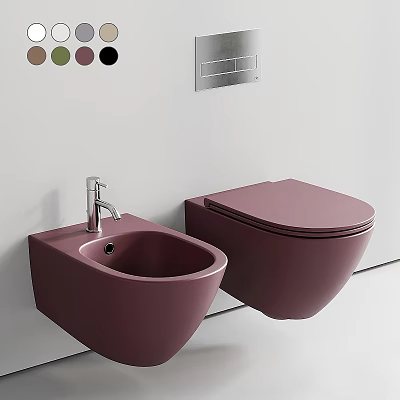 Modern Purple Toilet and Bidet with Faucet in Bathroom Design 3d model