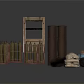 Modern Tactical Training Gear Setup With Ammunition Racks Netting And Sandbags