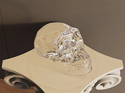 Intricate Hand Carved Crystal Skull Sculpture on Cream Scroll Decorated Base 3d model Intricate Hand Carved Crystal Skull Sculpture on Cream Scroll Decorated Base 3d model
