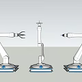 Advanced Intelligent Robotic Arms Three White Units With Blue Bases On Grey Background
