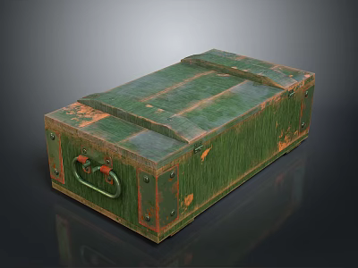 Vintage Green Wooden Weapon Storage Box With Metal Clasps And Worn Surface 3d model