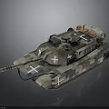 Camouflaged Military Tank Design With White Cross Symbols Top Storage And Cannon Barrel