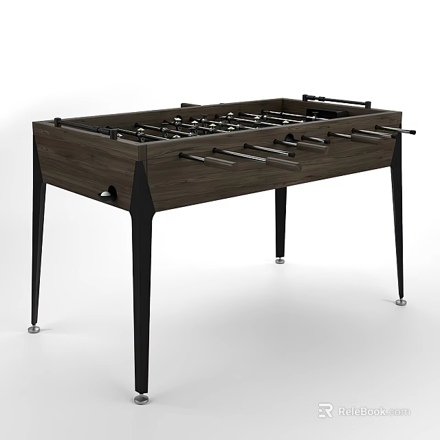 Stylish Foosball Table With Wooden Top Black Metal Legs And Soccer Rods 3d model 