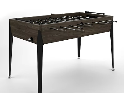 Stylish Foosball Table With Wooden Top Black Metal Legs And Soccer Rods 3d model
