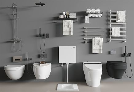 Modern toilet squat pan towel rack 3d model