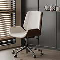 Stylish Cream Upholstered Office Chair With Wood Trim And Swivel Rolling Base For Home Office