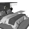Modern Double Bed With Quilted Bedding Nightstand Plant And Chandelier