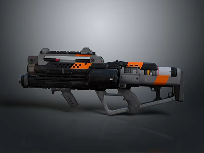 Futuristic Sci Fi Weapon With Gray Black Orange Mechanical Design And Grip 3d model