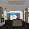 Luxury Lobby Interior With Reception Desk Marble Floor Decorative Walls And Ceiling Patterns 3d model
