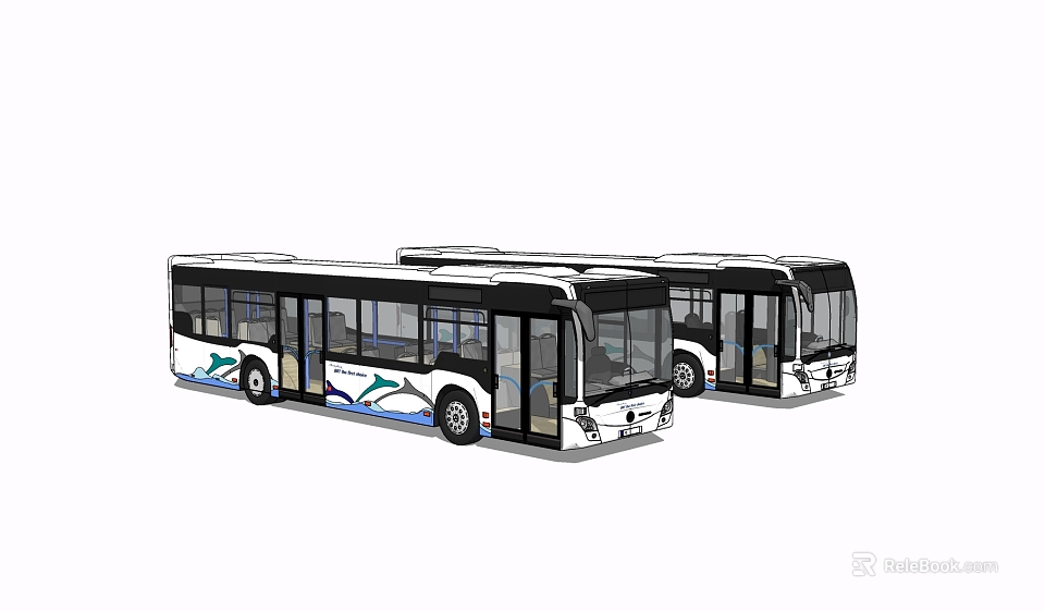 Modern City Buses With Blue Decorative Patterns And Sleek Exterior Design 3d model 