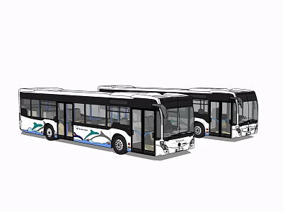 Modern City Buses With Blue Decorative Patterns And Sleek Exterior Design 3d model