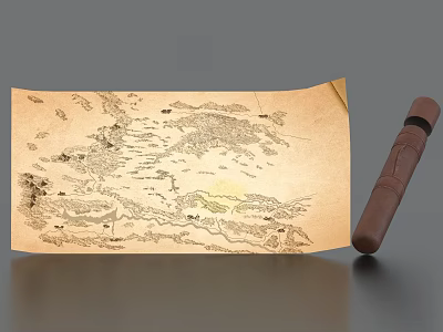Vintage Historical Book Featuring Ancient Map And Wooden Scroll Tube 3d model