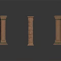 Multiple Classical Brown Architectural Columns With Base And Capital Details