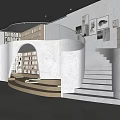 Modern Café Interior With Open Space Spiral Staircase Bookshelves And Art Decor