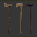 Three Traditional Wooden Axes With Different Colored Handles And Textures