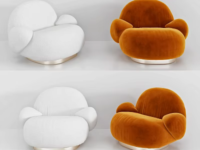 Modern White And Brown Accent Chairs With Round Design And Metallic Base 3d model