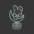 Rabbit Shaped Table Lamp with Moon Design Blush Accents Neon Light and White Base