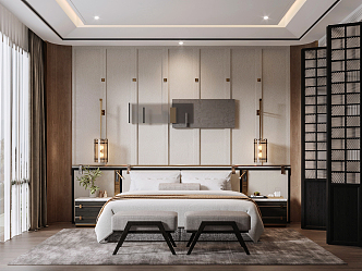 New Chinese Room Hotel Room 3d model