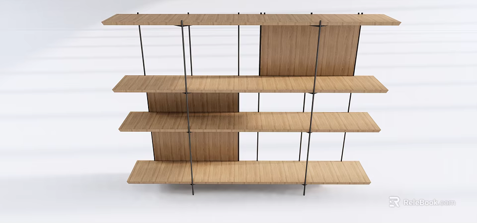 Wooden Multi-tiered Display Shelving with Metal Frame Modern Minimalist Design 3d model 