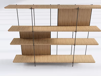 Wooden Multi-tiered Display Shelving with Metal Frame Modern Minimalist Design 3d model
