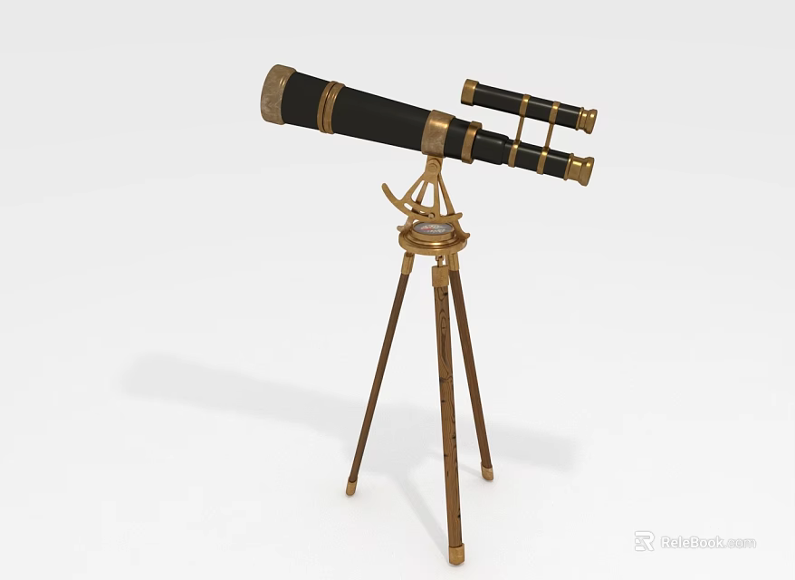 Vintage Decorative Telescope With Brass Tripod Stand And Classic Black Barrel Design 3d model 