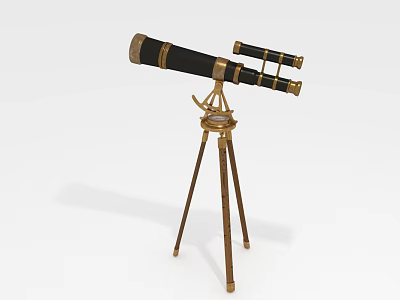 Vintage Decorative Telescope With Brass Tripod Stand And Classic Black Barrel Design 3d model