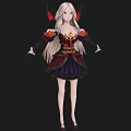 Woman With Long White Hair And Red Wings In Elaborate Purple Dress With Golden Decorations