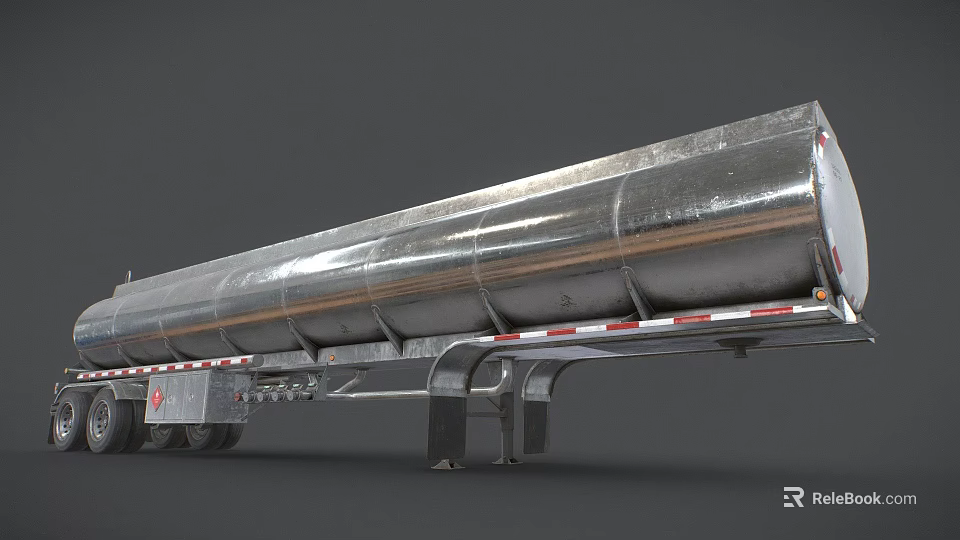 Metallic Tanker Trailer With Cylindrical Tank And Heavy Duty Commercial Transport Design 3d model 