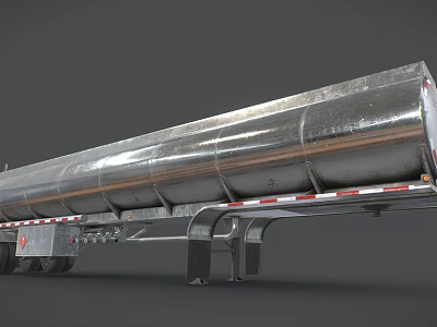 Metallic Tanker Trailer With Cylindrical Tank And Heavy Duty Commercial Transport Design 3d model