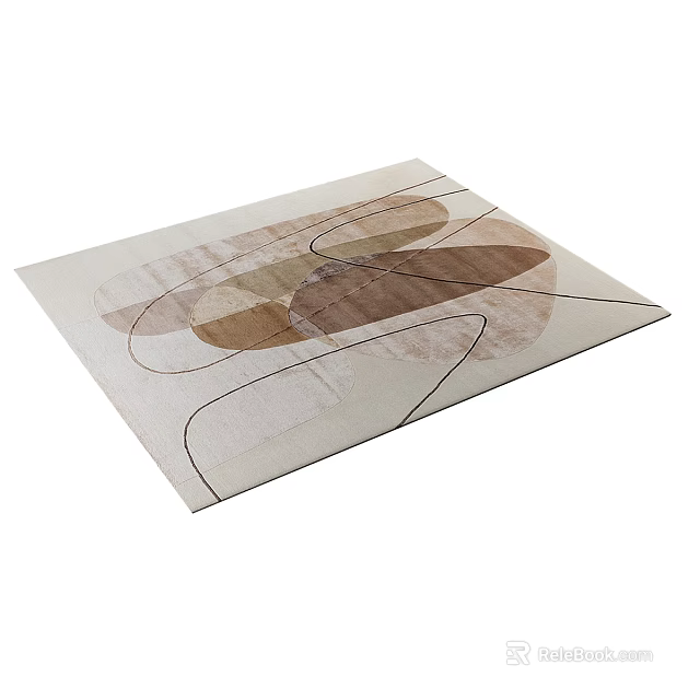 Square Rug With Abstract Geometric Patterns In Neutral Beige Brown Tones 3d model