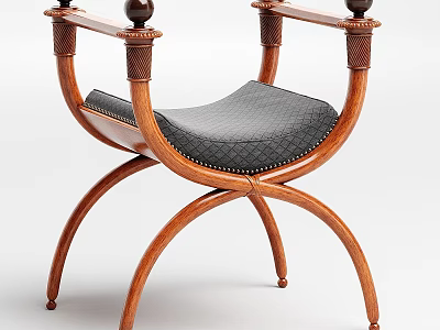 Classic Wooden Chair With Decorative Armrest Balls Gray Padded Seat And Quilted Stitching 3d model