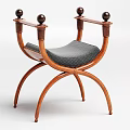 Classic Wooden Chair With Decorative Armrest Balls Gray Padded Seat And Quilted Stitching