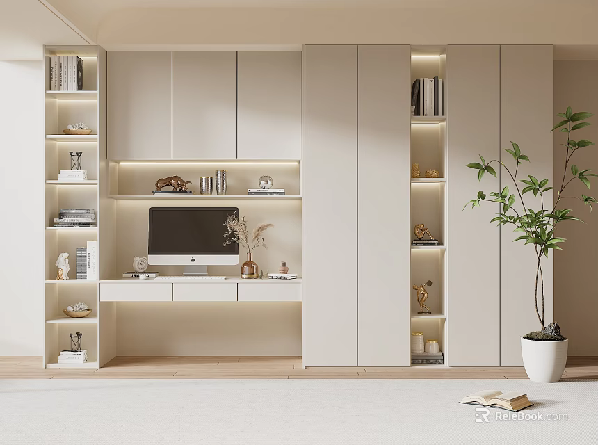 Modern Open Bookcase Interior Design With Open Shelves And Decorative Objects 3d model