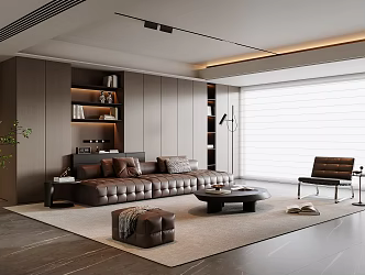 Italian Living Room Sofa Coffee Table Combination Leather Sofa Plant Leisure Chair Sofa Stool Side Table Floor Lamp Dream Curtain Unhosted Lamp 3d model
