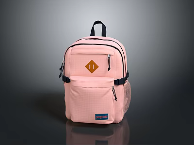 JanSport Pink Backpack with Yellow Diamond Logo Black Handles and Straps Side Mesh Pocket 3d model